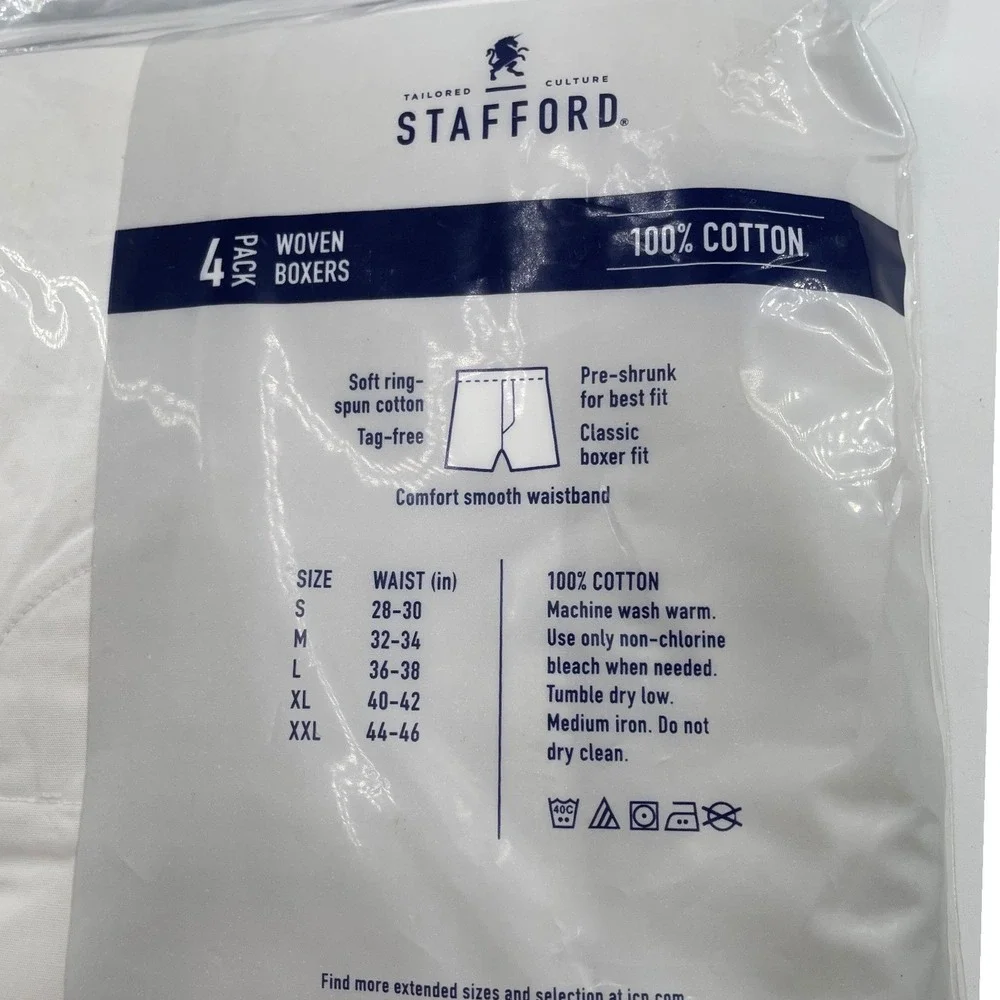 Stafford Mens 4 Pack Woven Boxers 100% Cotton White Comfort Stretch XL Button